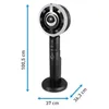 A product shot of a black and silver standing fan with dimensions indicated. Produktbild-Vorschau