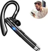A close-up of a black Bluetooth headset with a silver tip, and a smaller inset image of a man using a smartphone with a similar headset. Produktbild-Vorschau