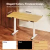 A standing desk with dimensions indicated, shown in a room with wooden flooring and a wooden wall. Produktbild-Vorschau