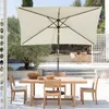 An outdoor patio scene with a rectangular umbrella over a wooden table and chairs. Produktbild-Vorschau