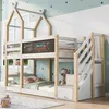 A children's bunk bed with a house-shaped frame and a chalkboard on the top bunk. Náhled obrázku produktu