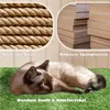 A cat is sleeping on a green carpet next to a display of sisal rope and particle board. Produktbild-Vorschau