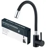 A black kitchen faucet with a flexible hose and a product box. Náhľad obrázku produktu