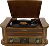 A vintage-style stereo system with a turntable, CD player, and radio. Produktbild-Vorschau