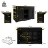 Diagrams and measurements of a black kitchen island with pull-out extensions. Náhľad obrázku produktu