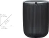 A diagram showing the dimensions of a trash can next to the trash can itself. Produktbild-Vorschau