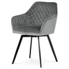 A gray velvet dining chair with black metal legs is shown against a white background. Náhled obrázku produktu