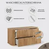 A marketing image for a bathroom vanity cabinet, showcasing its features and design. Produktbild-Vorschau