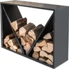 A dark gray metal firewood rack filled with logs, shown against a white background. Produktbild-Vorschau