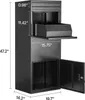 A black parcel drop box with dimensions labeled. Voir les images du produit