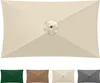 A top-down view of a rectangular umbrella canopy in beige, with smaller swatches of other colors below. The smaller swatches show the umbrella in green, brown, beige, and gray. Voir les images du produit