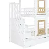 Close-up view of the stairs and lower bunk of a white wooden bunk bed. Náhľad obrázku produktu
