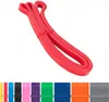 A red fitness band is shown against a white background, with a row of colored bands at the bottom. Náhľad obrázku produktu
