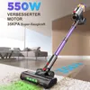 A cordless vacuum cleaner is shown in a modern living room setting, with text highlighting its features. Náhled obrázku produktu