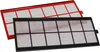 Two rectangular filters, one red and one black, are displayed against a white background. Produktbild-Vorschau