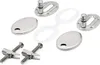 A set of toilet seat hinges and mounting hardware, made of polished metal, arranged on a white background. Produktbild-Vorschau