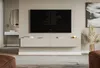 A modern living room with a wall-mounted TV and media console. Voir les images du produit