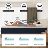 A woman is lying on a mattress, with diagrams illustrating body support and sleeping positions. Produktbild-Vorschau