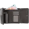 An open black leather wallet with euro banknotes and cards inside. Produktbild-Vorschau