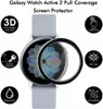 A Galaxy Watch Active 2 with a screen protector shown with feature callouts. Produktbild-Vorschau