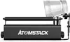 A side view of a black rotary roller attachment for a laser engraver, with a clear funnel-like component at the top right. Náhled obrázku produktu