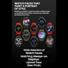 A collage of various smartwatch faces displayed on smartwatches. Produktbild-Vorschau