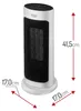 A white and black tower heater with dimensions indicated by red lines and text. Podgląd zdjęcia produktu