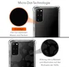A split image showing a clear phone case on a Samsung Galaxy S20 phone, with close-ups illustrating its features. Voir les images du produit