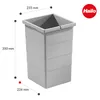 A light gray trash can with dimensions indicated by lines and text. Produktbild-Vorschau