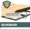 A close-up view of wooden beams used as a foundation for a structure, with marketing text and a logo. Produktbild-Vorschau