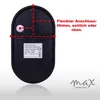 The back of a black LED light fixture with connection points highlighted by red dots and dashed lines, along with descriptive text and a brand logo. Produktbild-Vorschau