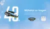 A marketing image showing a headlamp and comparing its weight to wireless earbuds. Podgląd zdjęcia produktu