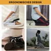 A collage of four images showing a meditation stool being used by different people in various settings. Produktbild-Vorschau