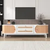 okwish TV-Schrank TV-Ständer mit Schiebetüren und Rattan - Produktbild-Vorschau 2