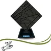 A black 3D wall panel is shown on a digital scale, with a feather icon and hand icon in the lower left corner. Podgląd zdjęcia produktu