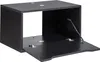 A black bathroom vanity unit with the front panel open, showing hinges and a support arm. Podgląd zdjęcia produktu