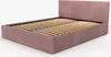 A pink upholstered bed frame with a slatted wooden base, shown from a diagonal angle against a white background. Náhľad obrázku produktu