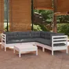 6-tlg. Garten-Lounge-Set mit Kissen Weiß Kiefer Massivholz Produktbild-Vorschau 2
