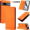 A collage of images showing an orange flip-style phone case for a Google Pixel 7. Produktbild-Vorschau