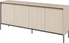 A neutral studio shot of a sandbeige sideboard with fluted doors and black metal legs. Produktbild-Vorschau