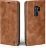 A brown leather flip case for a Samsung Galaxy S9+ is shown from two angles. Produktbild-Vorschau