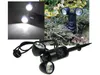 A collage of images showing an LED garden light with a motion sensor and timer, both in isolation and installed in a garden. Produktbild-Vorschau