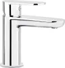 A chrome-plated sink faucet is shown against a white background.