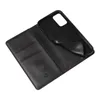An open black flip cover phone case with card slots and a phone holder. Produktbild-Vorschau