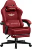 A red gaming chair with a footrest is shown against a white background. Voir les images du produit