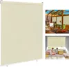 Collage of images showing a beige roller blind, a sunroom with roller blinds, and a living room with roller blinds. Voir les images du produit
