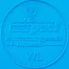 A close-up view of a blue embossed circular object with text and a logo. Produktbild-Vorschau