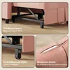 A collage of images showing details of a pink sofa bed, including its steel construction, wheels, and cushion. Anteprima dell’immagine prodotto