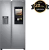 A silver Samsung side-by-side refrigerator with a touchscreen display on the right door. Produktbild-Vorschau