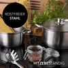 A close-up view of cookware and kitchen utensils on a stovetop, with text overlays highlighting product features. Náhľad obrázku produktu